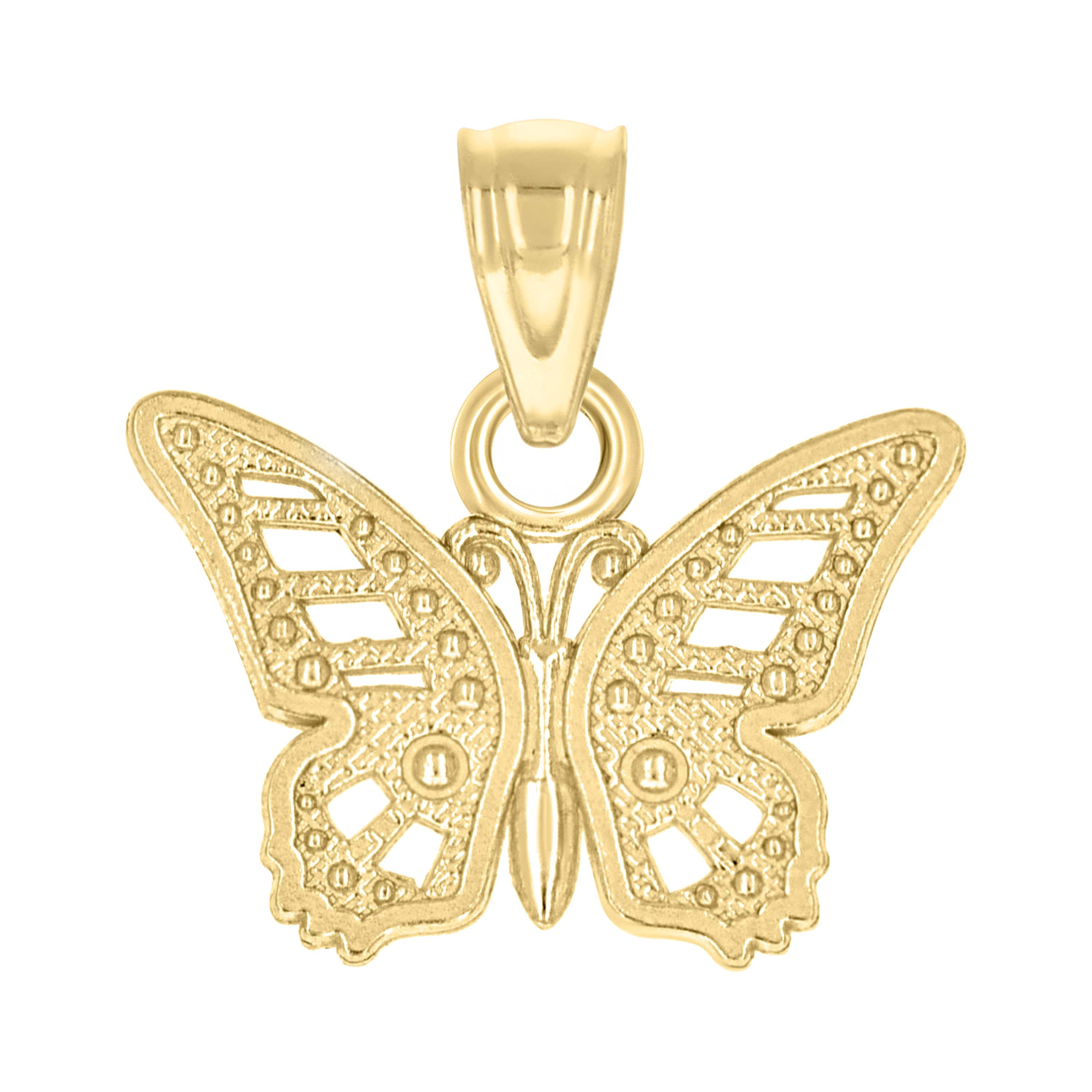 10K Yellow Gold Butterfly Charm Pendant Necklace – Diamond Cut Style, Choose Pendant Only Or With 16"-22" Chain