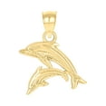 thumbnail image 1 of 10kt Real Yellow Gold Diamond-Cut Womens Dolphins Animal Charm Pendant, 1 of 1