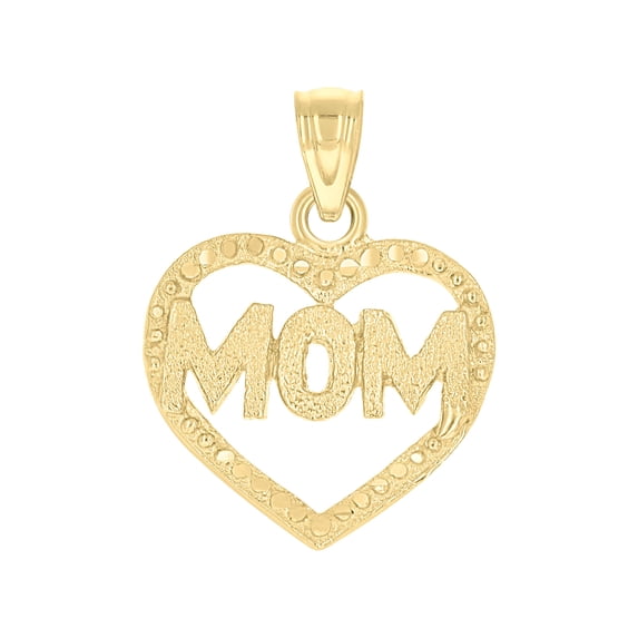 10kt Real Yellow Gold Diamond-Cut Womens Mom Heart Charm Pendant