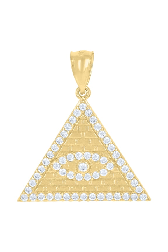 10kt Real Yellow Gold Mens Cubic-Zirconia Good Luck Evil Eye Pyramid Egyptian Charm Pendant