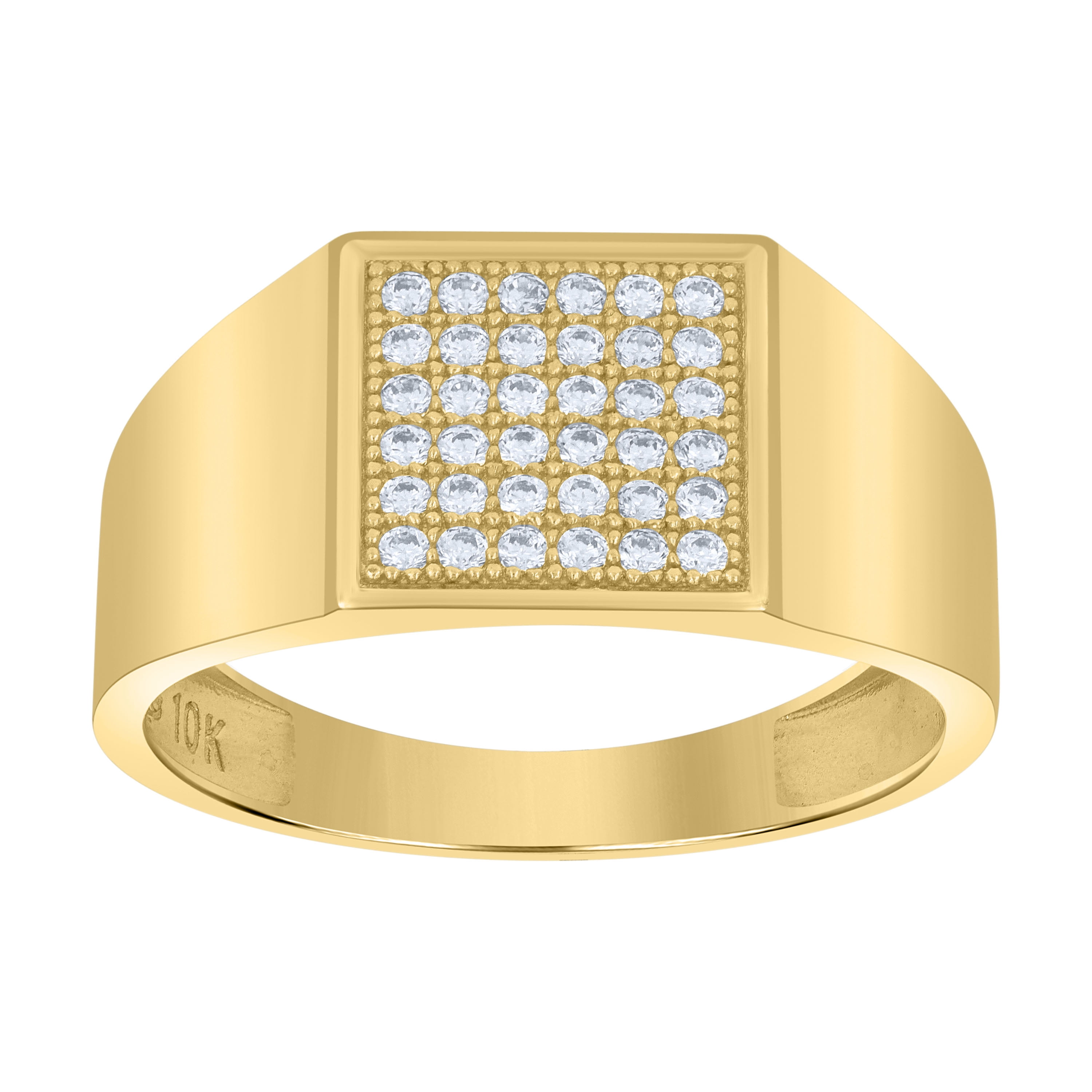 10kt Real Yellow Gold Mens Cubic-Zirconia Square Head Fashion Ring