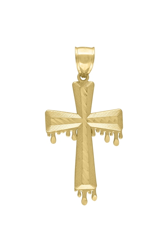 10kt Real Yellow Gold Mens Dripping Cross Religious Charm Pendant