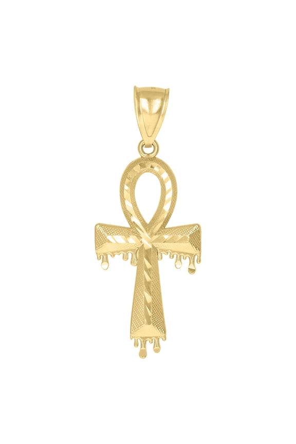10kt Real Yellow Gold Mens Dripping Egyptian Ankh Cross Religious Charm Pendant