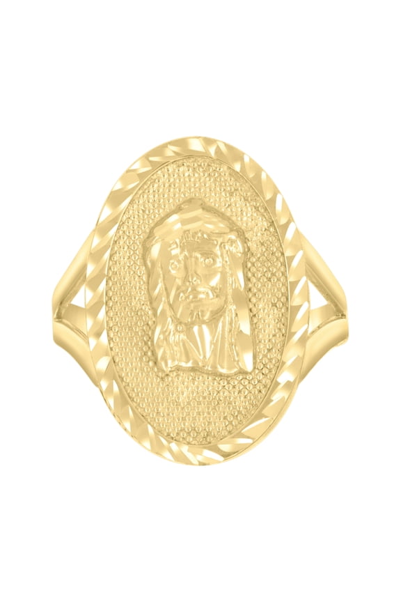 10kt Real Yellow Gold Mens Oval Jesus Religious Ring