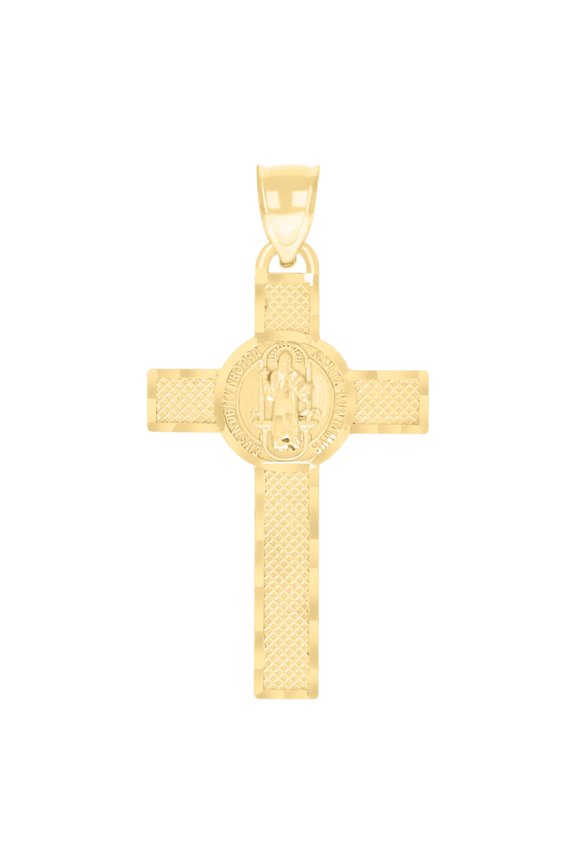 10kt Real Yellow Gold Mens Saint Benedict Cross Religious Charm Pendant