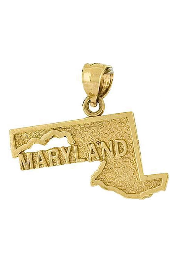 10kt Real Yellow Gold Mens Textured Maryland State Map Charm Pendant
