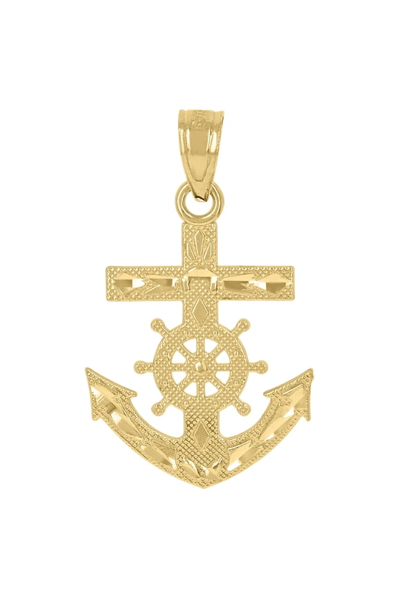 10kt Real Yellow Gold Mens Textured Ship Anchor Charm Pendant