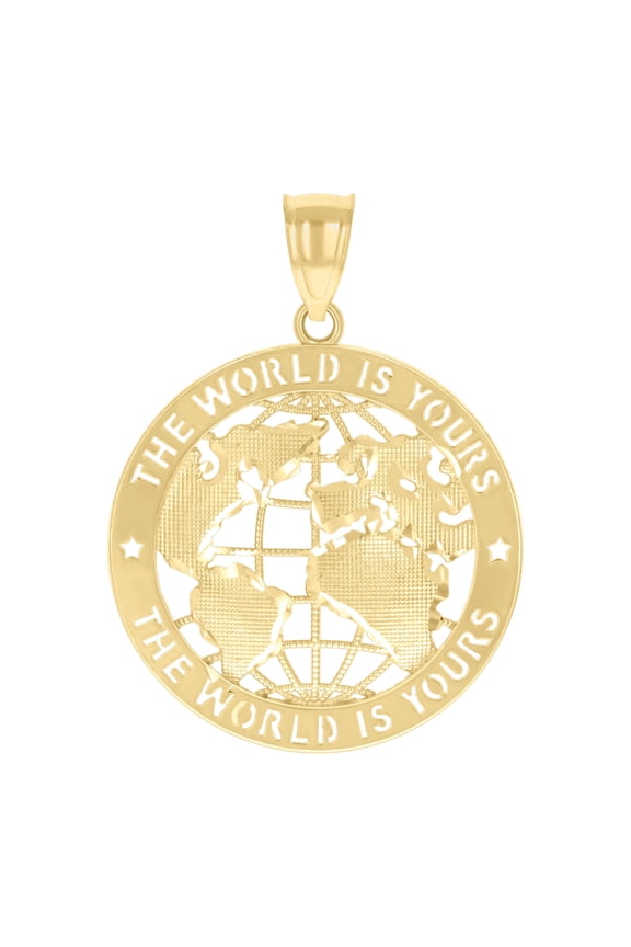 10kt Real Yellow Gold Mens The World Is Yours World Map Charm Pendant