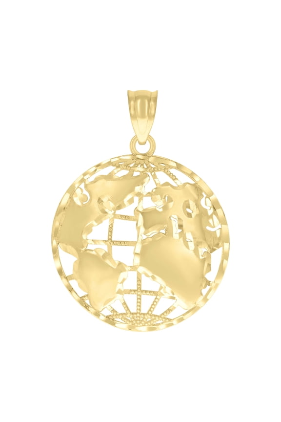 10kt Real Yellow Gold Mens World Map Charm Pendant