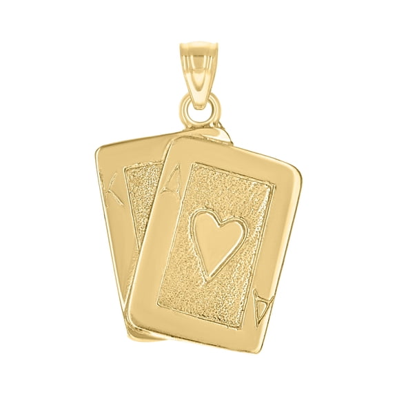 10kt Real Yellow Gold Textured Mens Playing Cards Ace Gambling Charm Pendant