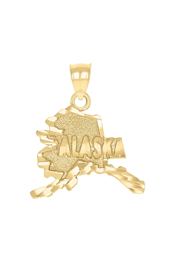 10kt Real Yellow Gold Textured Unisex Alaska State Charm Pendant