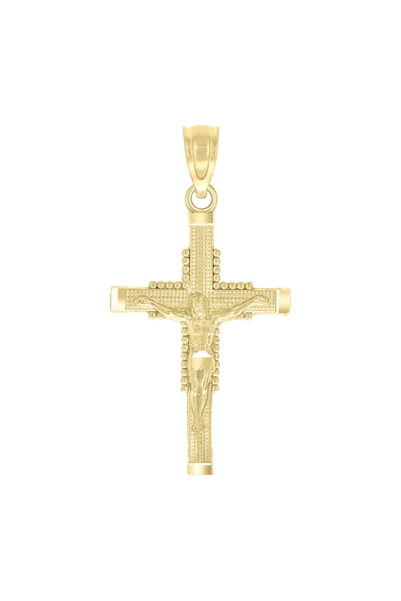 10kt Real Yellow Gold Textured Unisex Cross Crucifix Religious Charm Pendant