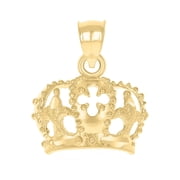 10kt Real Yellow Gold Textured Unisex Crown Charm Pendant