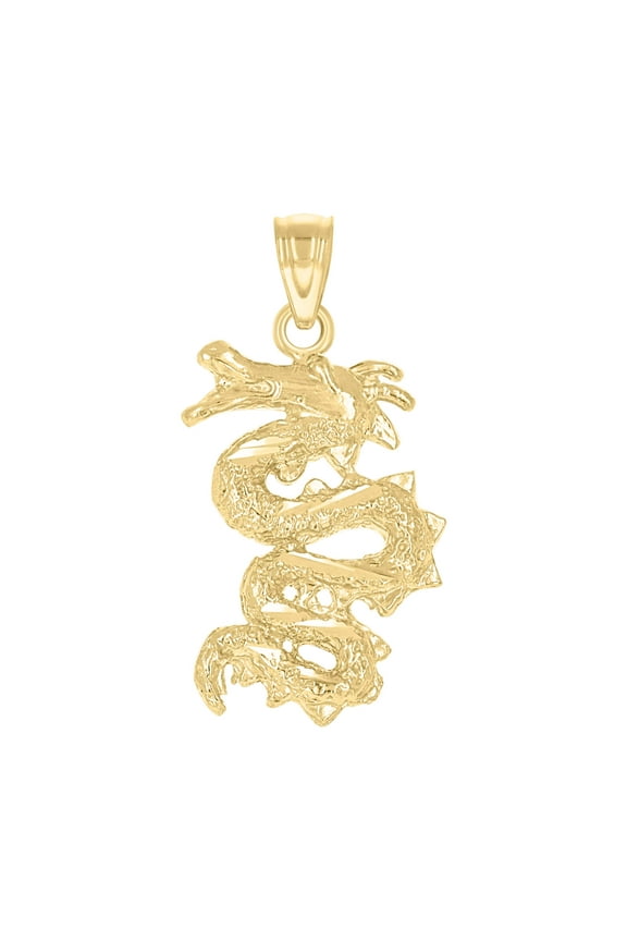 10kt Real Yellow Gold Textured Unisex Dragon Snake Animal Charm Pendant