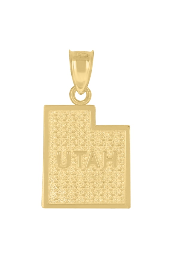 10kt Real Yellow Gold Textured Unisex Utah State Charm Pendant