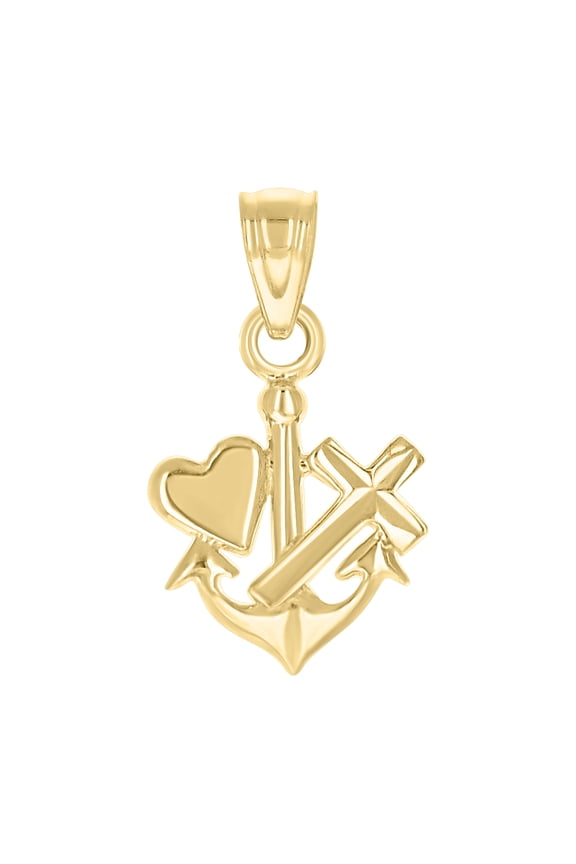 10kt Real Yellow Gold Unisex Anchor Heart Cross Charm Pendant