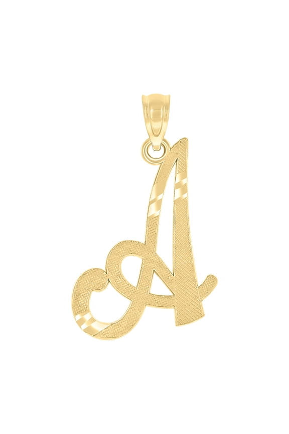 10kt Real Yellow Gold Unisex Diamond-Cut Initial A Charm Pendant