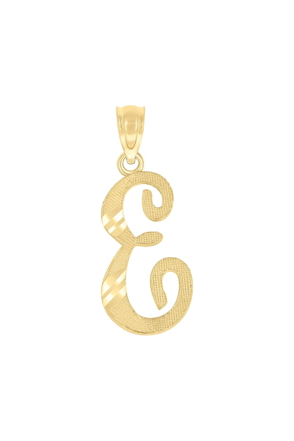 10kt Real Yellow Gold Unisex Diamond-Cut Initial E Charm Pendant