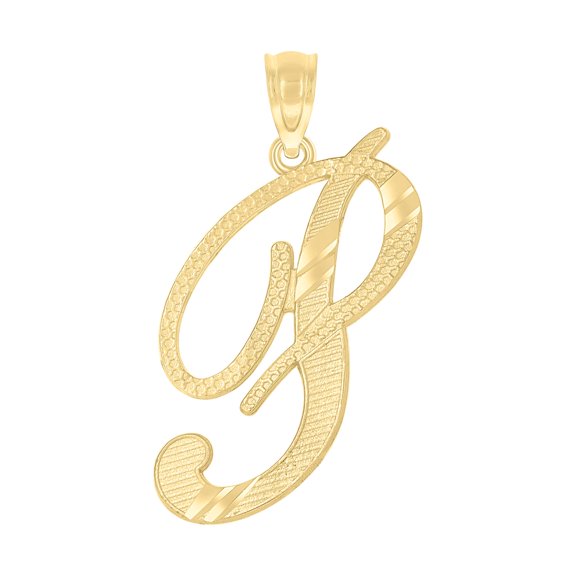 10kt Real Yellow Gold Unisex Diamond-Cut Initial P Charm Pendant