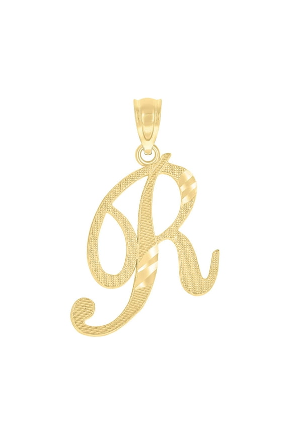10kt Real Yellow Gold Unisex Diamond-Cut Initial R Charm Pendant