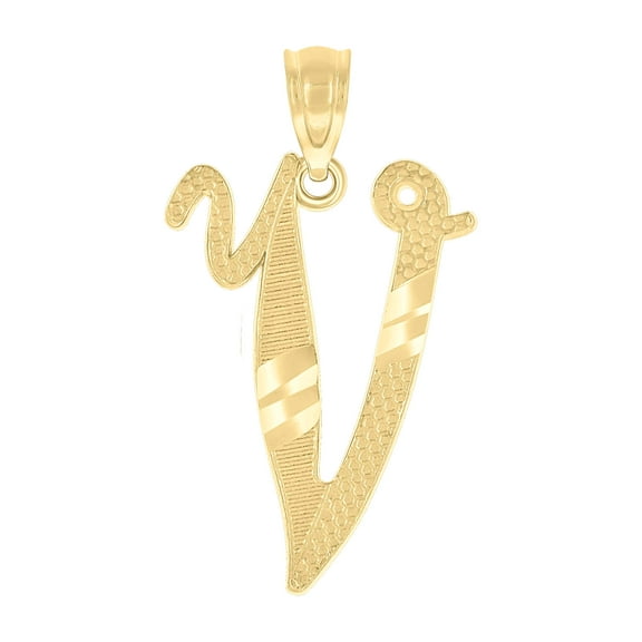 10kt Real Yellow Gold Unisex Diamond-Cut Initial V Charm Pendant