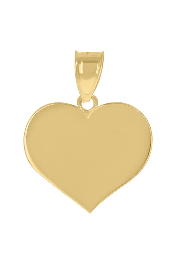 10kt Real Yellow Gold Unisex Engraveable Flat Heart Charm Pendant