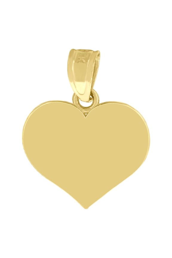 10kt Real Yellow Gold Unisex Engraveable Flat Heart Charm Pendant