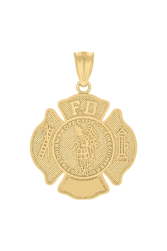 10kt Real Yellow Gold Unisex Fire Department Badge Charm Pendant