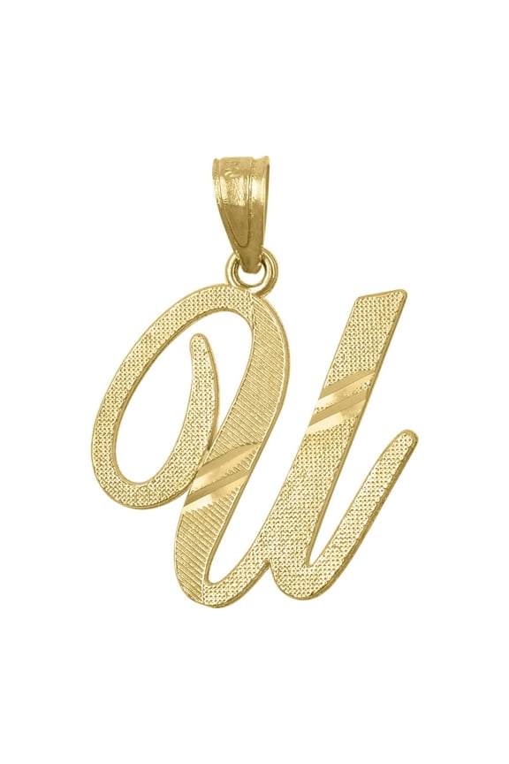 10kt Real Yellow Gold Unisex Initial Alphabet U Charm Pendant