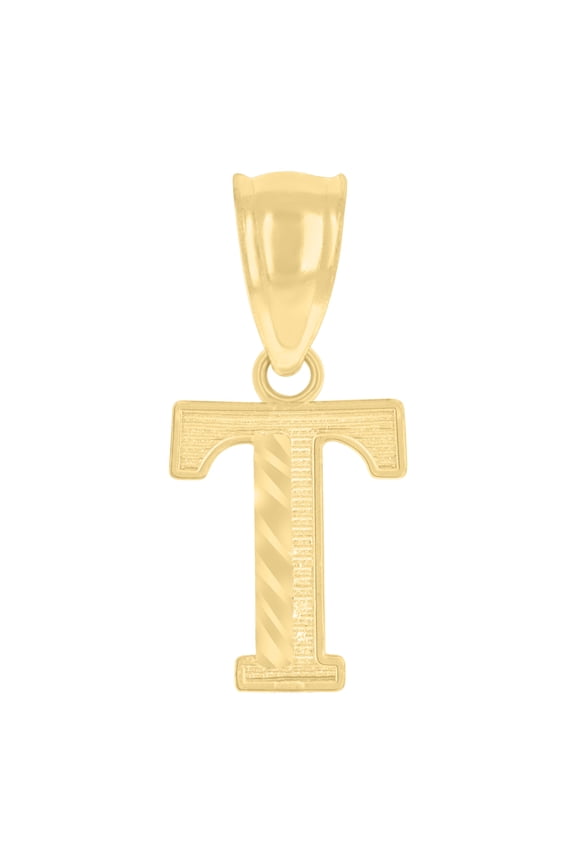 10kt Real Yellow Gold Unisex Initial Letter "T" Charm Pendant
