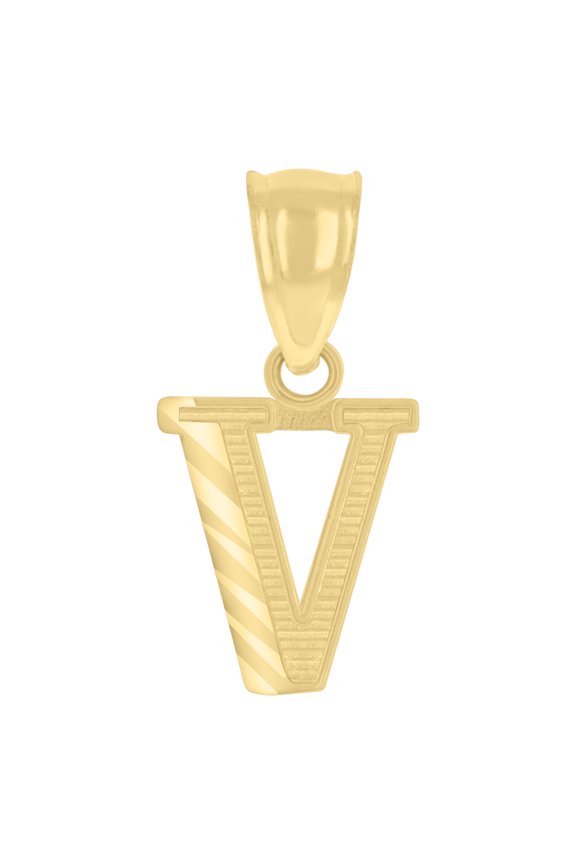 10kt Real Yellow Gold Unisex Initial Letter "V" Charm Pendant