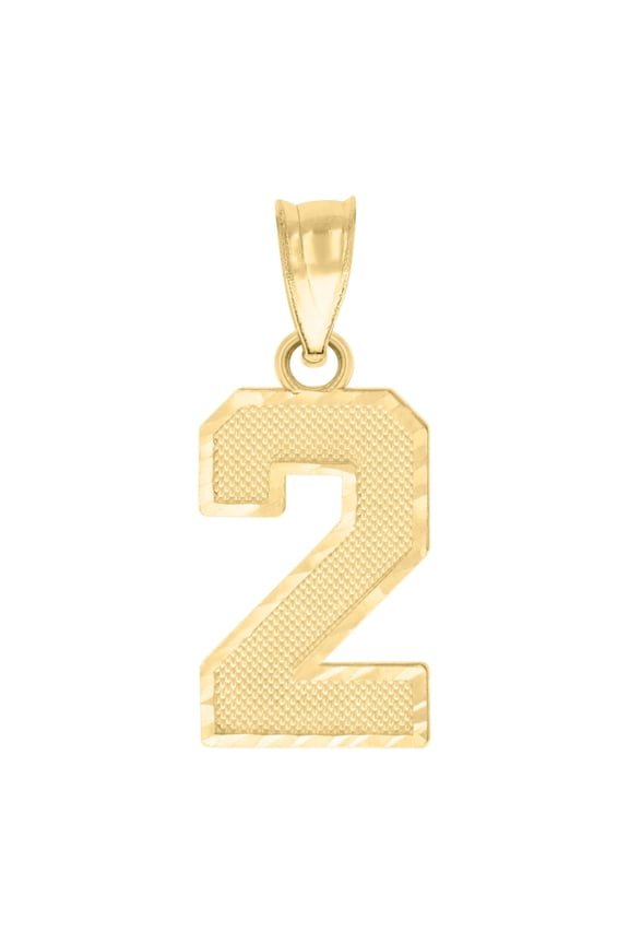 10kt Real Yellow Gold Unisex Initial Number 2 Charm Pendant