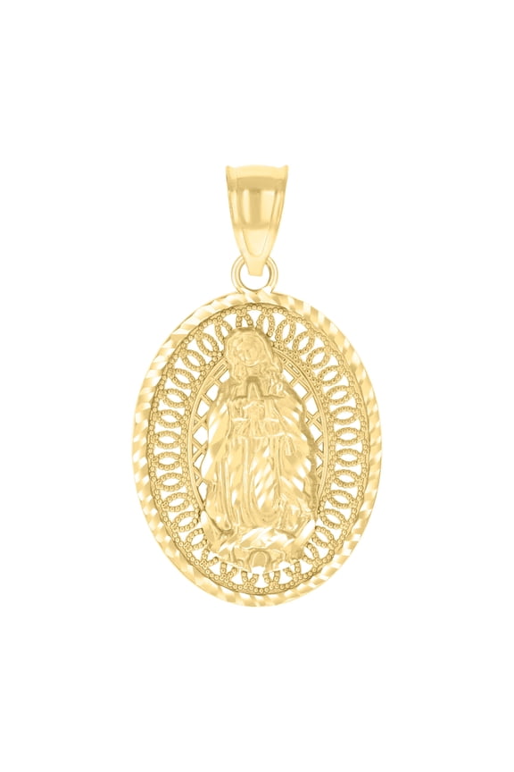 10kt Real Yellow Gold Unisex Oval Guadalupe Religious Charm Pendant