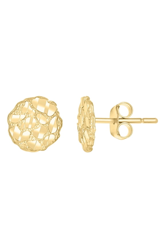 10kt Real Yellow Gold Unisex Round Nugget Stud Earrings
