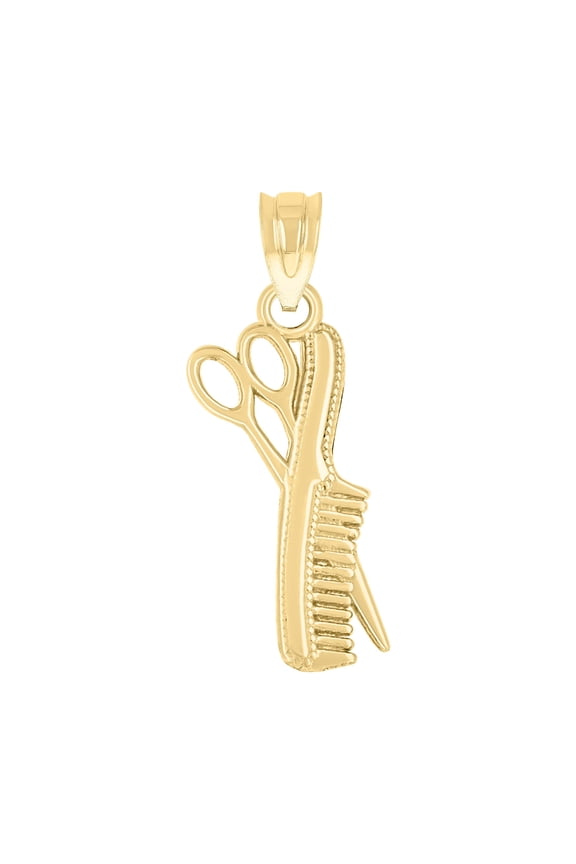 10kt Real Yellow Gold Unisex Scissors Comb Tools Charm Pendant