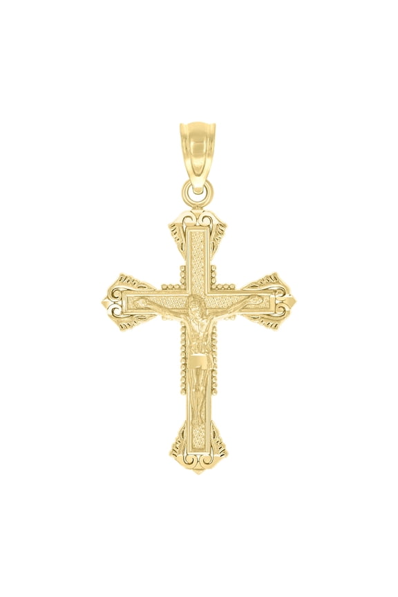10kt Real Yellow Gold Unisex Textured Crucifix Cross Religious Charm Pendant