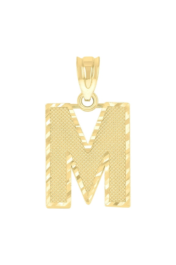 10kt Real Yellow Gold Unisex Textured Initial Letter M Charm Pendant