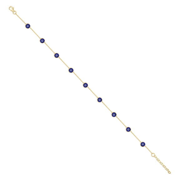 10kt Real Yellow Gold Womens Blue Black Enamel Evil Eye Chain Anklet Size 10 Inches