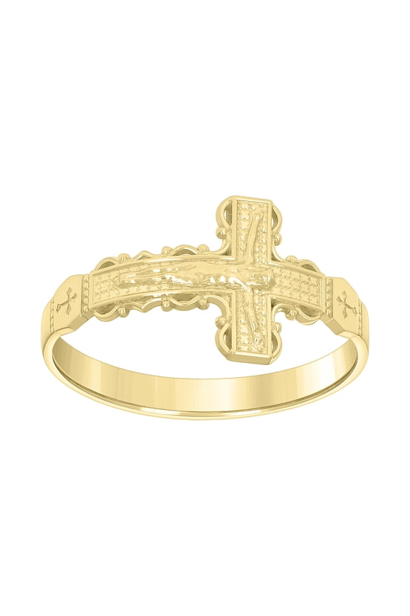 10kt Real Yellow Gold Womens Crucifix Cross Religious Ring