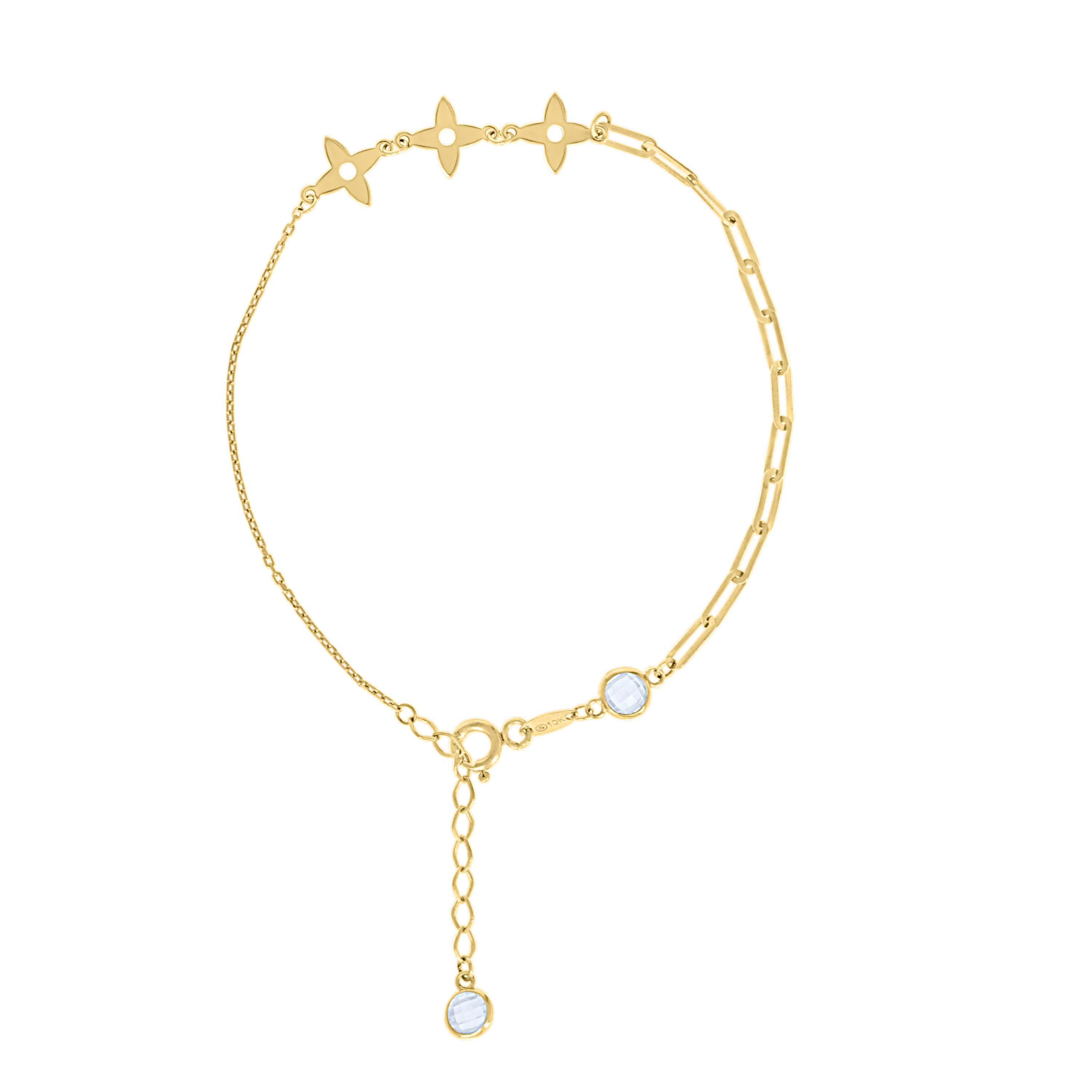 SB JEWELERS 10kt Real Yellow Gold Womens Cubic-Zirconia Clover Link Good Luck Chain Bracelet Size 7 + 1 Inches