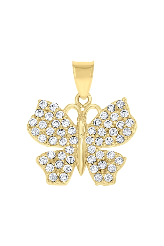 10kt Real Yellow Gold Womens Cubic Zirconia Cubic-Zirconia Butterfly Nature Charm Pendant