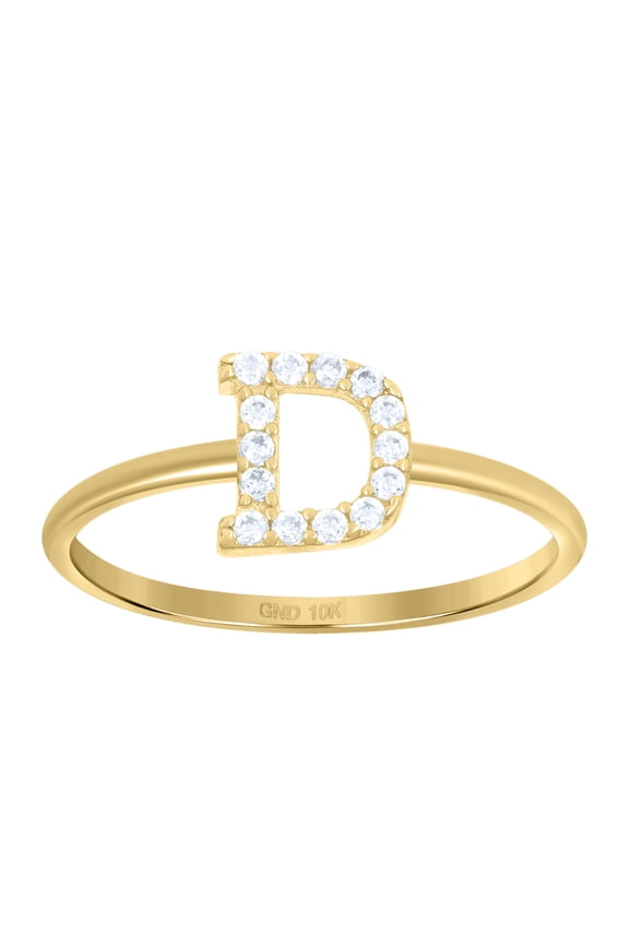 10kt Real Yellow Gold Womens Cubic Zirconia Initial Alphabet D Ring