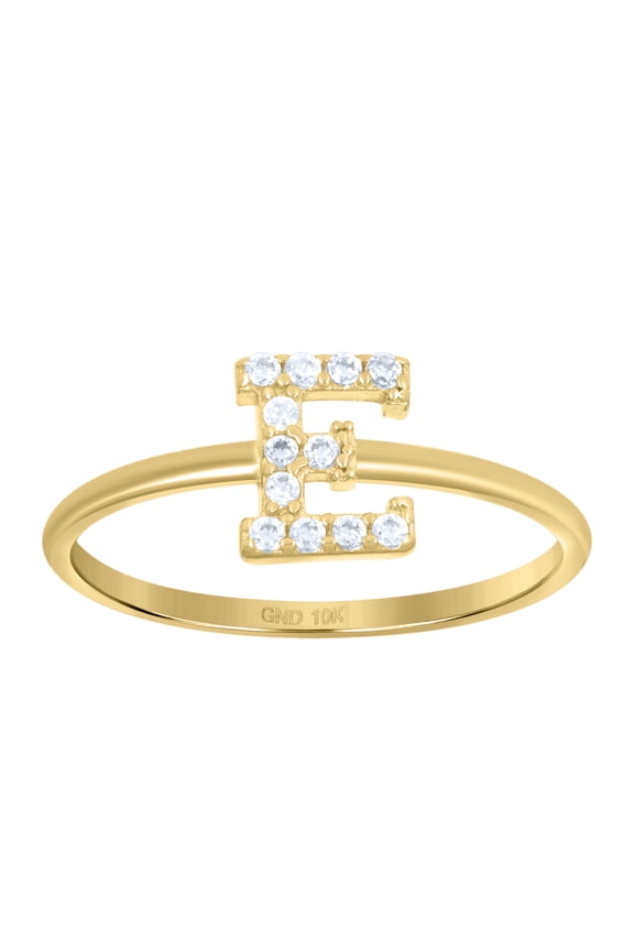 10kt Real Yellow Gold Womens Cubic Zirconia Initial Alphabet E Ring