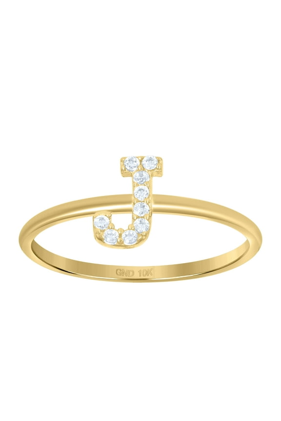 10kt Real Yellow Gold Womens Cubic Zirconia Initial Alphabet J Ring