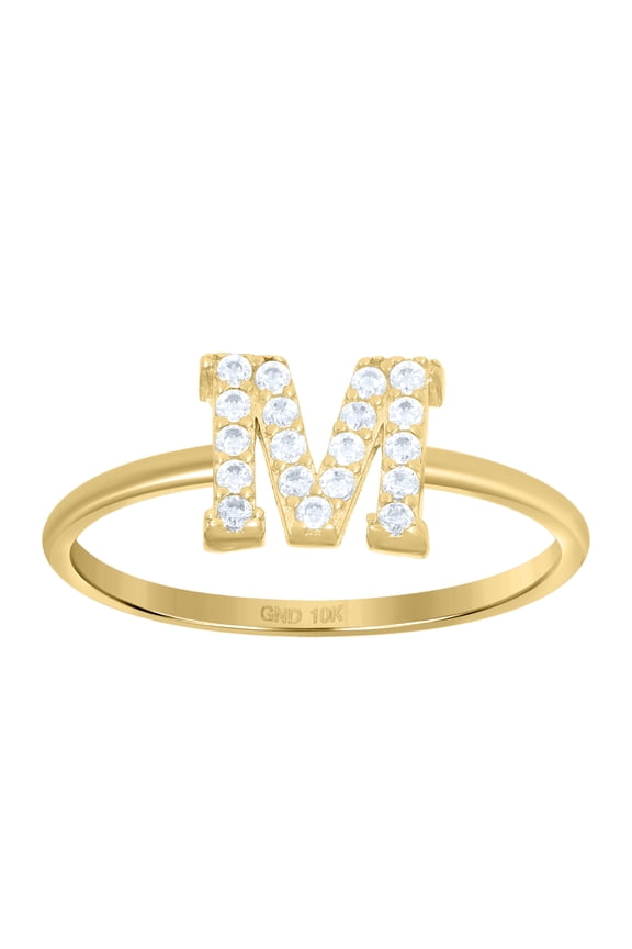 10kt Real Yellow Gold Womens Cubic Zirconia Initial Alphabet M Ring