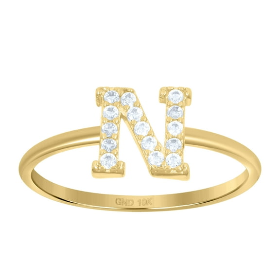 10kt Real Yellow Gold Womens Cubic Zirconia Initial Alphabet N Ring