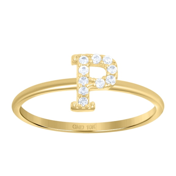 10kt Real Yellow Gold Womens Cubic Zirconia Initial Alphabet P Ring