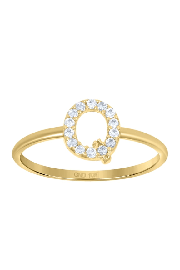 10kt Real Yellow Gold Womens Cubic Zirconia Initial Alphabet Q Ring