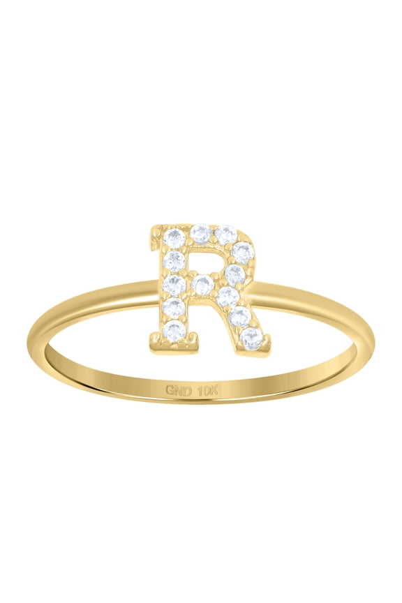 10kt Real Yellow Gold Womens Cubic Zirconia Initial Alphabet R Ring