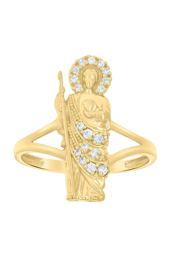 10kt Real Yellow Gold Womens Cubic-Zirconia Saint Jude Saints Religious Ring